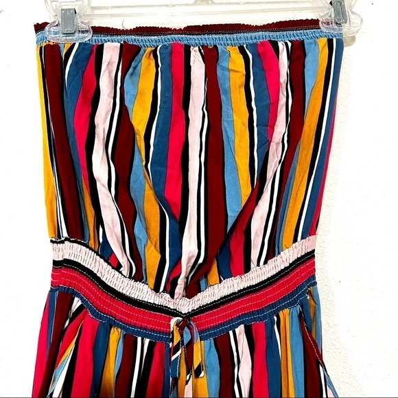 GUESS Women's rainbow stripes bohemian Strapless Jumpsuit wide leg womens XS - Picture 4 of 10